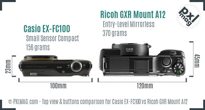 Casio EX-FC100 vs Ricoh GXR Mount A12 top view buttons comparison