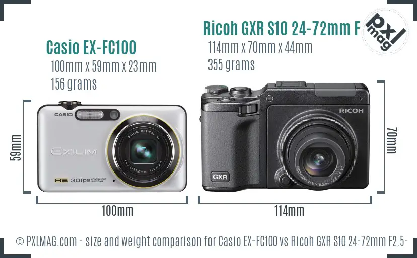 Casio EX-FC100 vs Ricoh GXR S10 24-72mm F2.5-4.4 VC size comparison