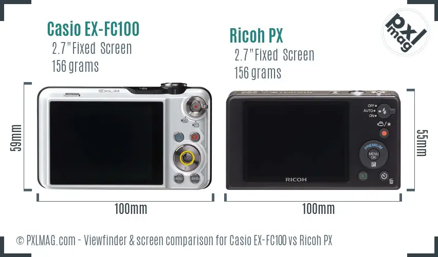 Casio EX-FC100 vs Ricoh PX Screen and Viewfinder comparison