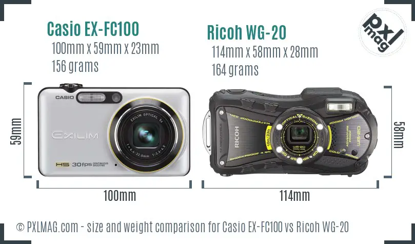 Casio EX-FC100 vs Ricoh WG-20 size comparison Casio EX-FC100 vs Ricoh WG-20 size comparison