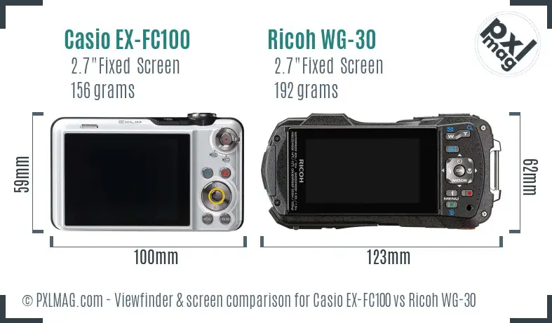 Casio EX-FC100 vs Ricoh WG-30 Screen and Viewfinder comparison