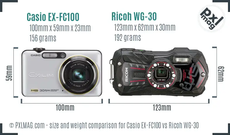 Casio EX-FC100 vs Ricoh WG-30 size comparison