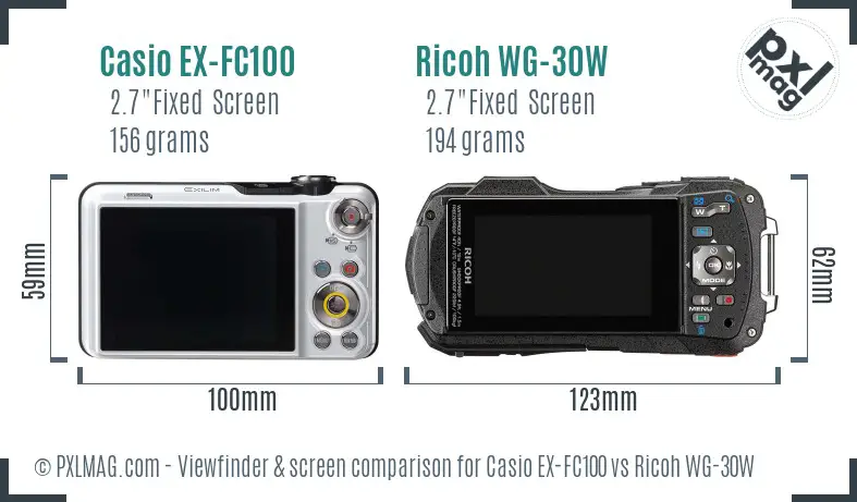 Casio EX-FC100 vs Ricoh WG-30W Screen and Viewfinder comparison