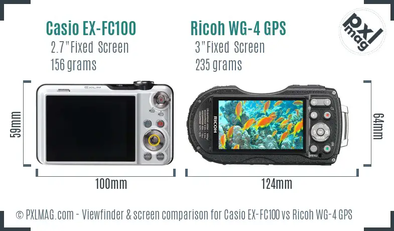 Casio EX-FC100 vs Ricoh WG-4 GPS Screen and Viewfinder comparison