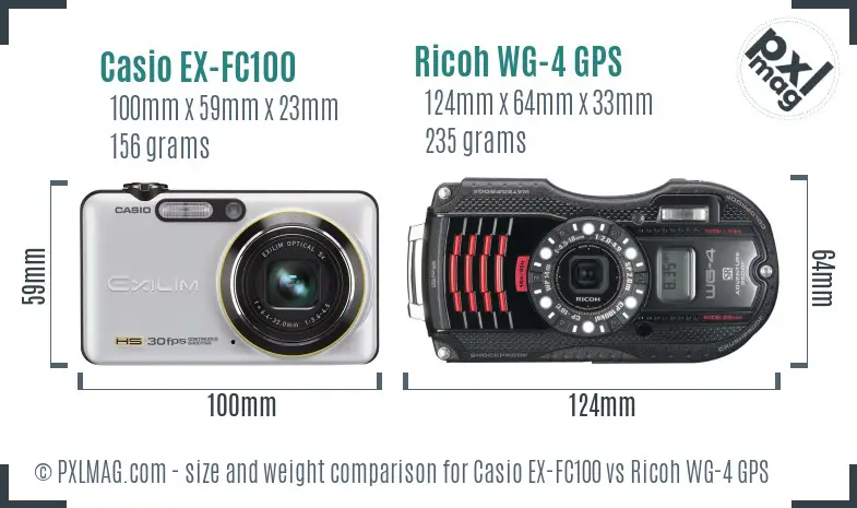 Casio EX-FC100 vs Ricoh WG-4 GPS size comparison