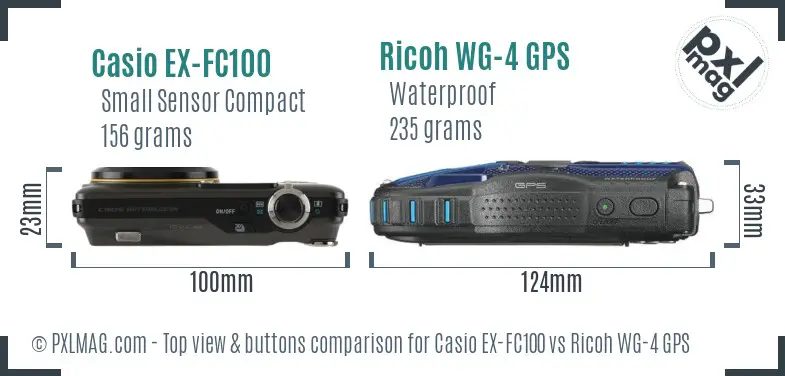 Casio EX-FC100 vs Ricoh WG-4 GPS top view buttons comparison