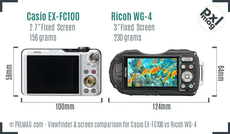 Casio EX-FC100 vs Ricoh WG-4 Screen and Viewfinder comparison