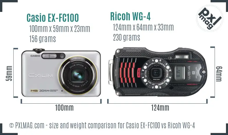 Casio EX-FC100 vs Ricoh WG-4 size comparison