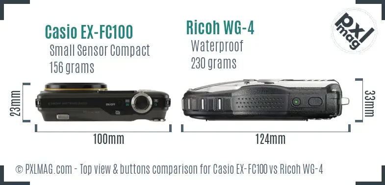 Casio EX-FC100 vs Ricoh WG-4 top view buttons comparison