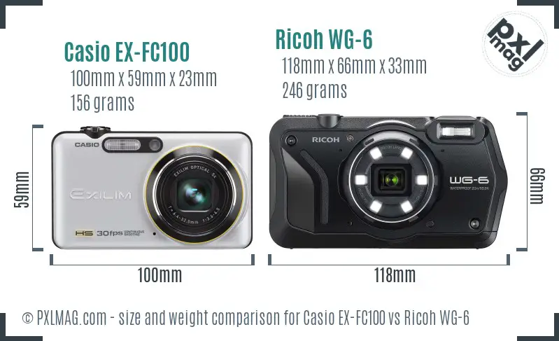 Casio EX-FC100 vs Ricoh WG-6 size comparison