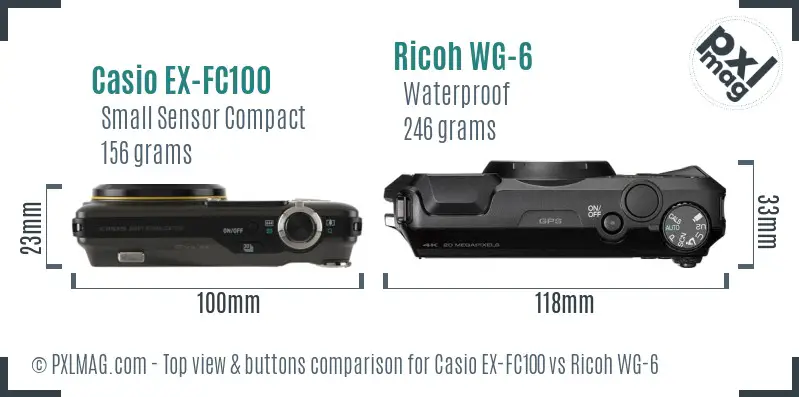 Casio EX-FC100 vs Ricoh WG-6 top view buttons comparison