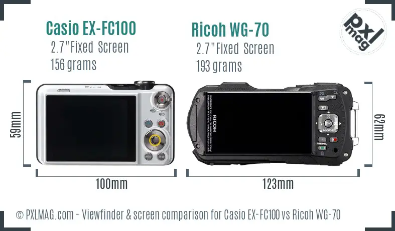 Casio EX-FC100 vs Ricoh WG-70 Screen and Viewfinder comparison