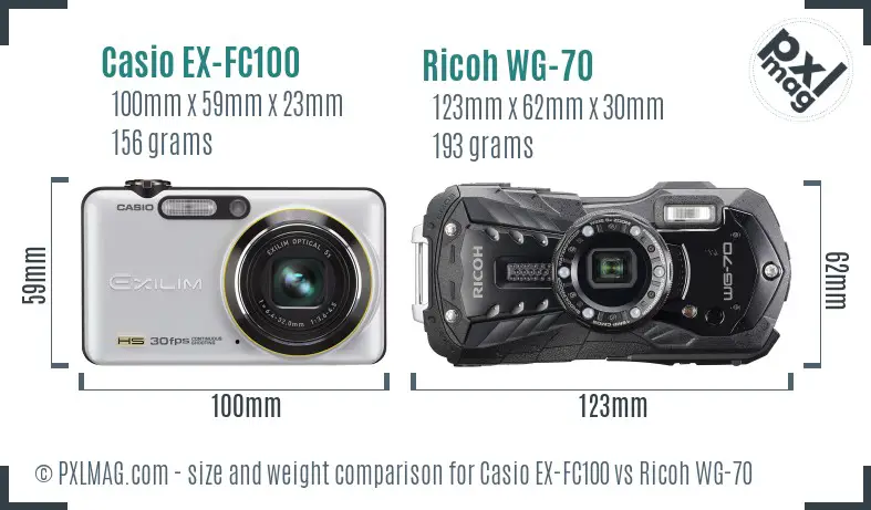 Casio EX-FC100 vs Ricoh WG-70 size comparison