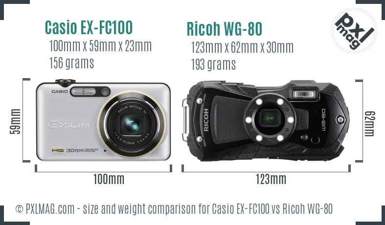 Casio EX-FC100 vs Ricoh WG-80 size comparison