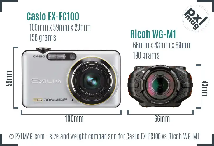 Casio EX-FC100 vs Ricoh WG-M1 size comparison