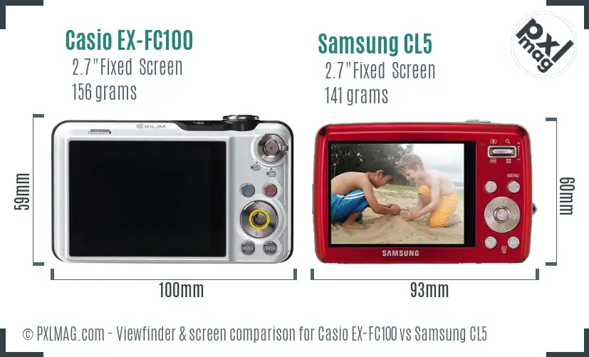 Casio EX-FC100 vs Samsung CL5 Screen and Viewfinder comparison