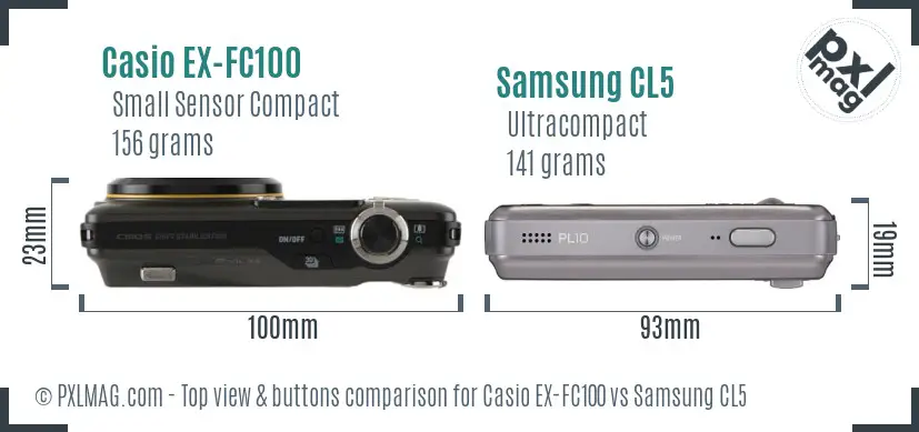 Casio EX-FC100 vs Samsung CL5 top view buttons comparison