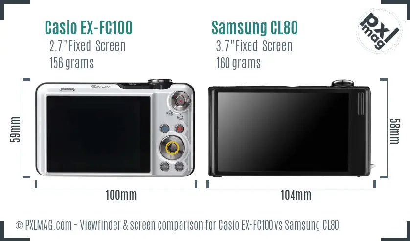 Casio EX-FC100 vs Samsung CL80 Screen and Viewfinder comparison