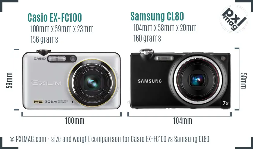 Casio EX-FC100 vs Samsung CL80 size comparison