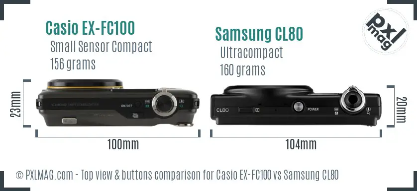 Casio EX-FC100 vs Samsung CL80 top view buttons comparison
