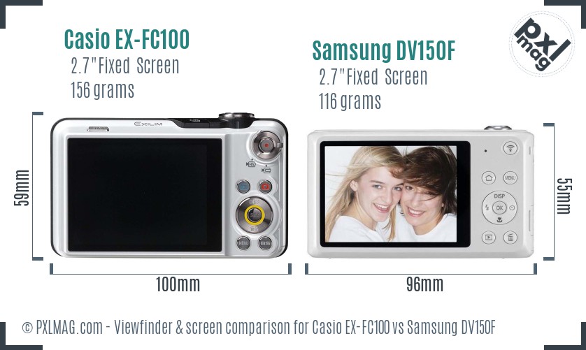 Casio EX-FC100 vs Samsung DV150F Screen and Viewfinder comparison