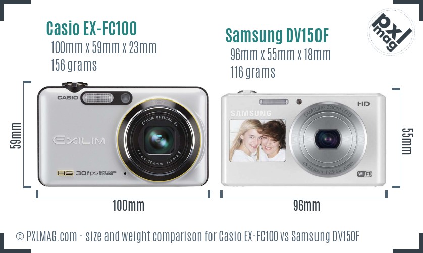 Casio EX-FC100 vs Samsung DV150F size comparison