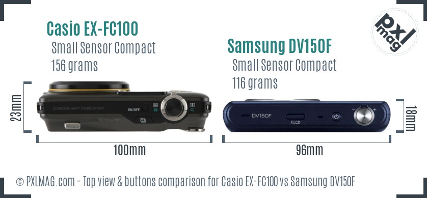 Casio EX-FC100 vs Samsung DV150F top view buttons comparison