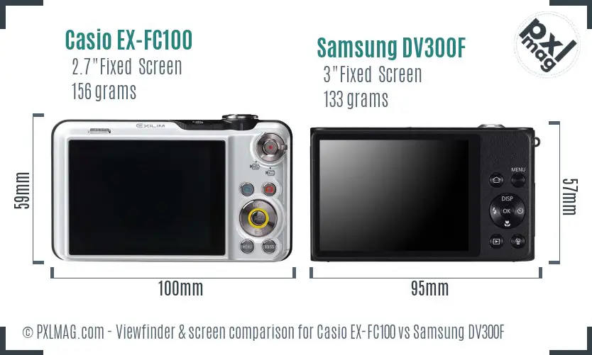 Casio EX-FC100 vs Samsung DV300F Screen and Viewfinder comparison