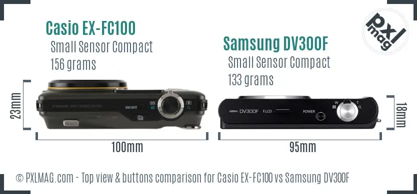 Casio EX-FC100 vs Samsung DV300F top view buttons comparison