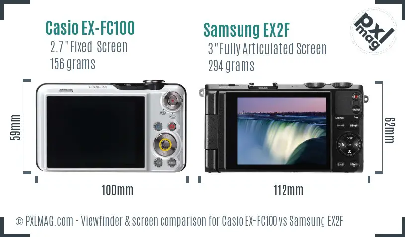 Casio EX-FC100 vs Samsung EX2F Screen and Viewfinder comparison
