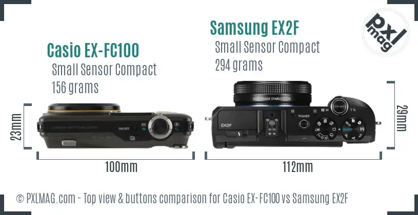 Casio EX-FC100 vs Samsung EX2F top view buttons comparison