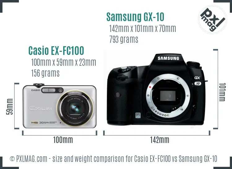 Casio EX-FC100 vs Samsung GX-10 size comparison