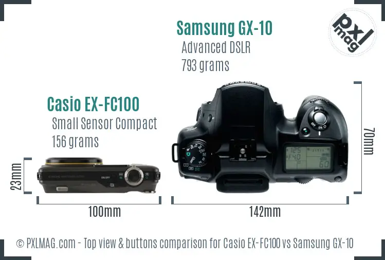 Casio EX-FC100 vs Samsung GX-10 top view buttons comparison