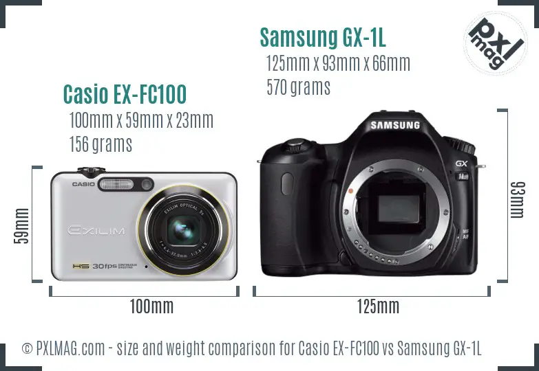 Casio EX-FC100 vs Samsung GX-1L size comparison