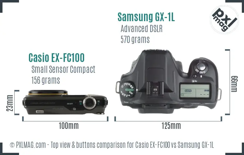 Casio EX-FC100 vs Samsung GX-1L top view buttons comparison