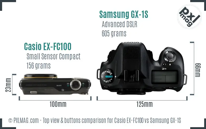 Casio EX-FC100 vs Samsung GX-1S top view buttons comparison
