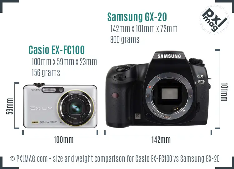 Casio EX-FC100 vs Samsung GX-20 size comparison Casio EX-FC100 vs Samsung GX-20 size comparison