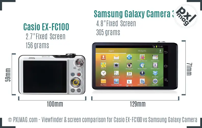 Casio EX-FC100 vs Samsung Galaxy Camera 3G Screen and Viewfinder comparison
