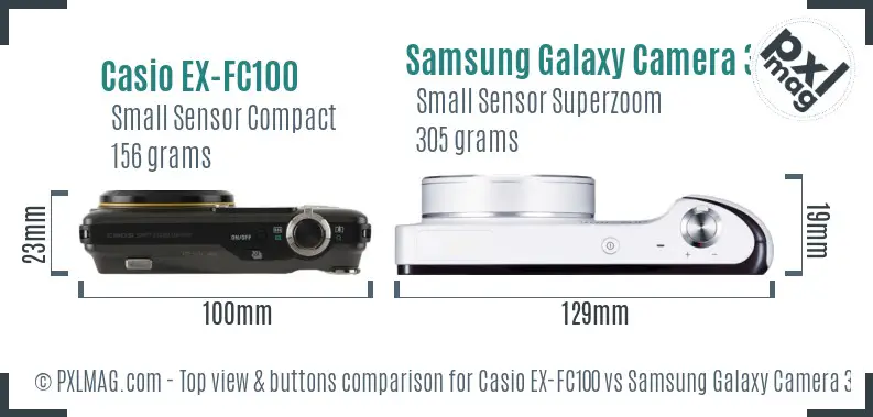 Casio EX-FC100 vs Samsung Galaxy Camera 3G top view buttons comparison