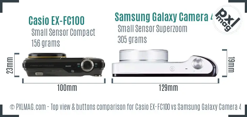 Casio EX-FC100 vs Samsung Galaxy Camera 4G top view buttons comparison