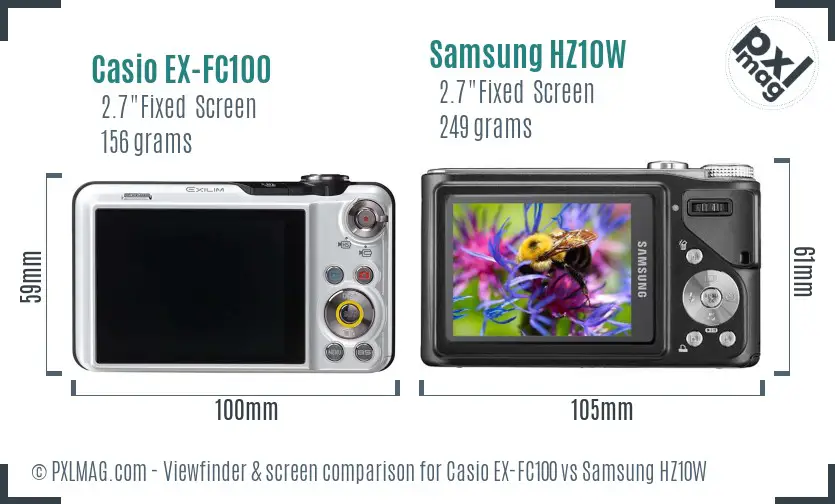 Casio EX-FC100 vs Samsung HZ10W Screen and Viewfinder comparison