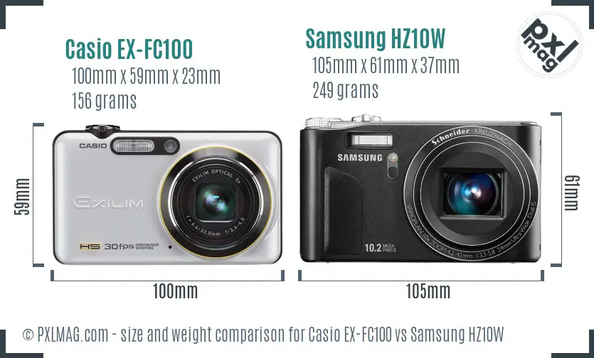 Casio EX-FC100 vs Samsung HZ10W size comparison