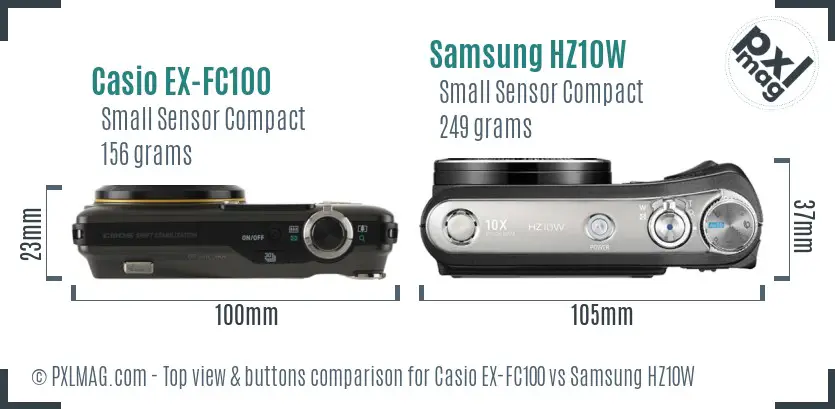 Casio EX-FC100 vs Samsung HZ10W top view buttons comparison