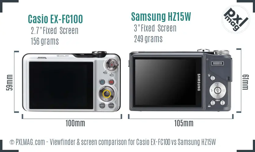 Casio EX-FC100 vs Samsung HZ15W Screen and Viewfinder comparison