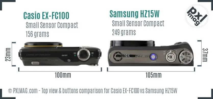 Casio EX-FC100 vs Samsung HZ15W top view buttons comparison