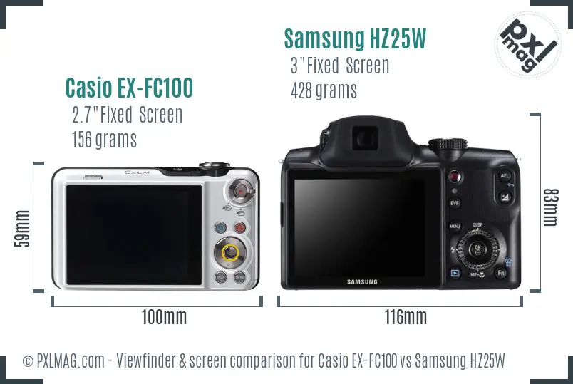 Casio EX-FC100 vs Samsung HZ25W Screen and Viewfinder comparison