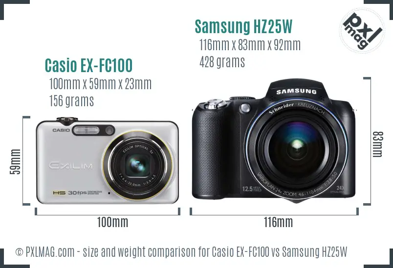 Casio EX-FC100 vs Samsung HZ25W size comparison