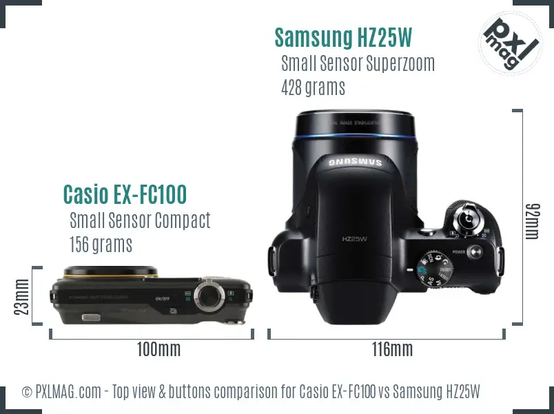 Casio EX-FC100 vs Samsung HZ25W top view buttons comparison