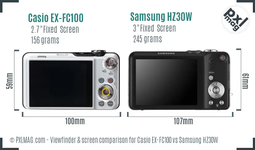 Casio EX-FC100 vs Samsung HZ30W Screen and Viewfinder comparison