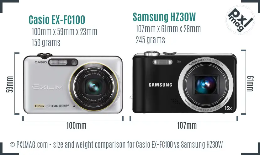 Casio EX-FC100 vs Samsung HZ30W size comparison